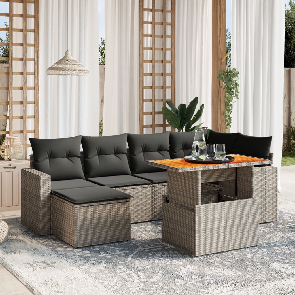 Set Canapele De Grădină Cu Perne, 7 Piese, Negru, Poliratan