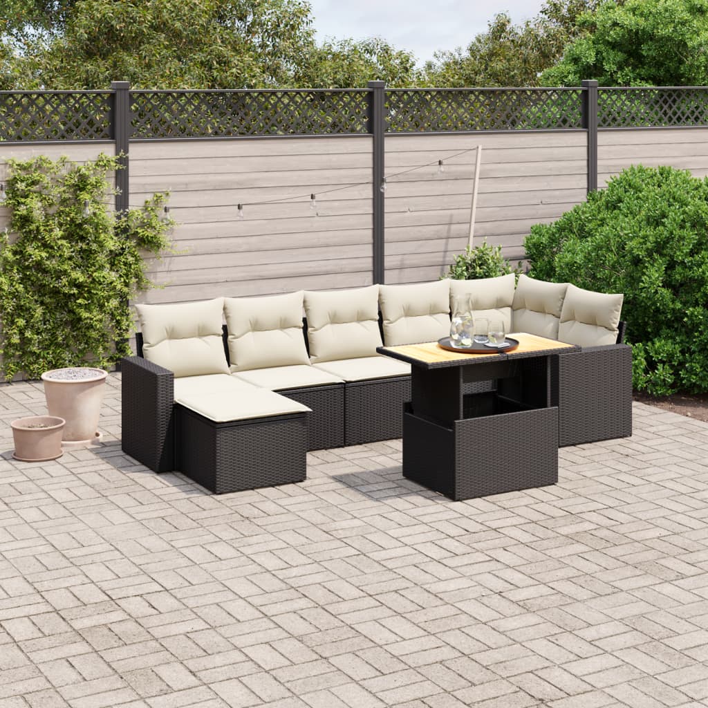 Set Mobilier De Grădină Cu Perne, 8 Piese, Negru, Poliratan
