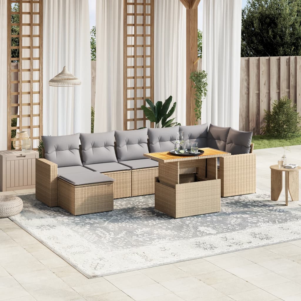 Set Mobilier De Grădină Cu Perne, 8 Piese, Negru, Poliratan