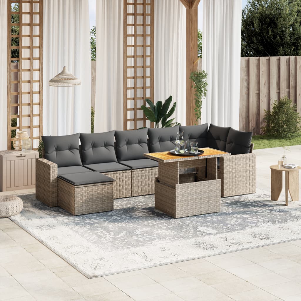 Set Mobilier De Grădină Cu Perne, 8 Piese, Negru, Poliratan
