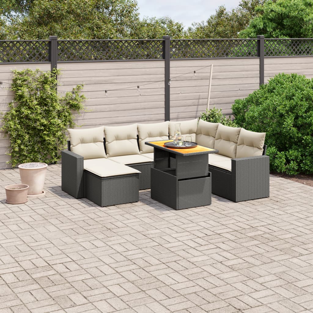 Set Mobilier De Grădină Cu Perne, 8 Piese, Negru, Poliratan