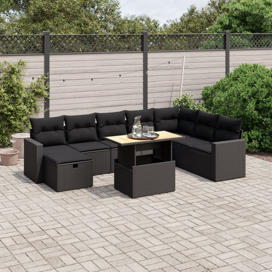 Set Mobilier De Grădină Cu Perne, 9 Piese, , Poliratan