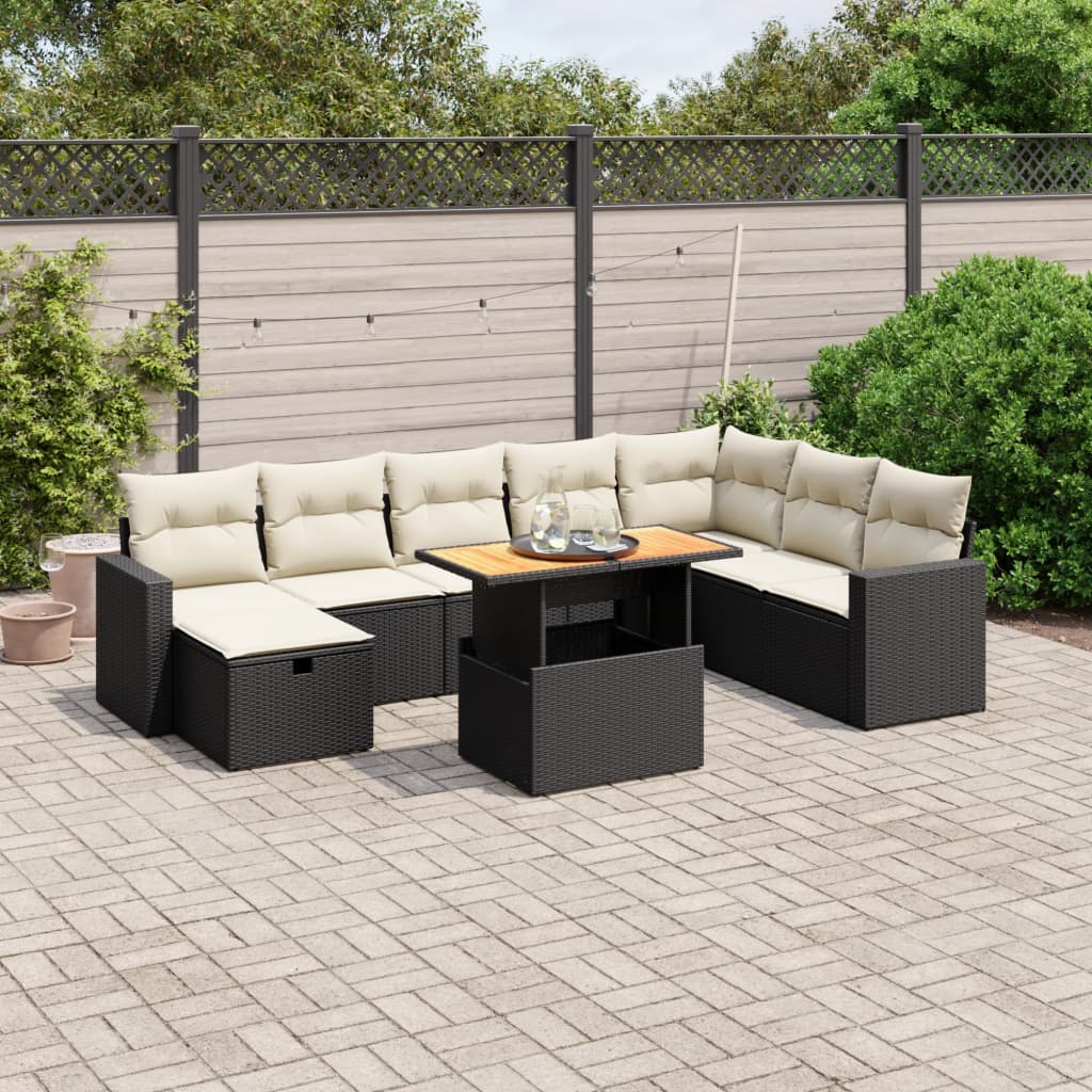 Set Mobilier De Grădină Cu Perne, 9 Piese, , Poliratan