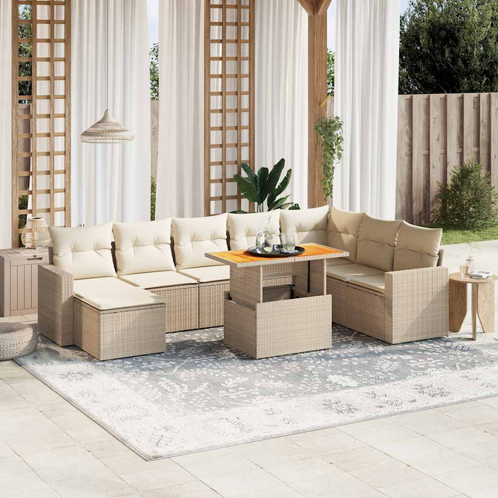 Set Mobilier De Grădină Cu Perne, 9 Piese, , Poliratan