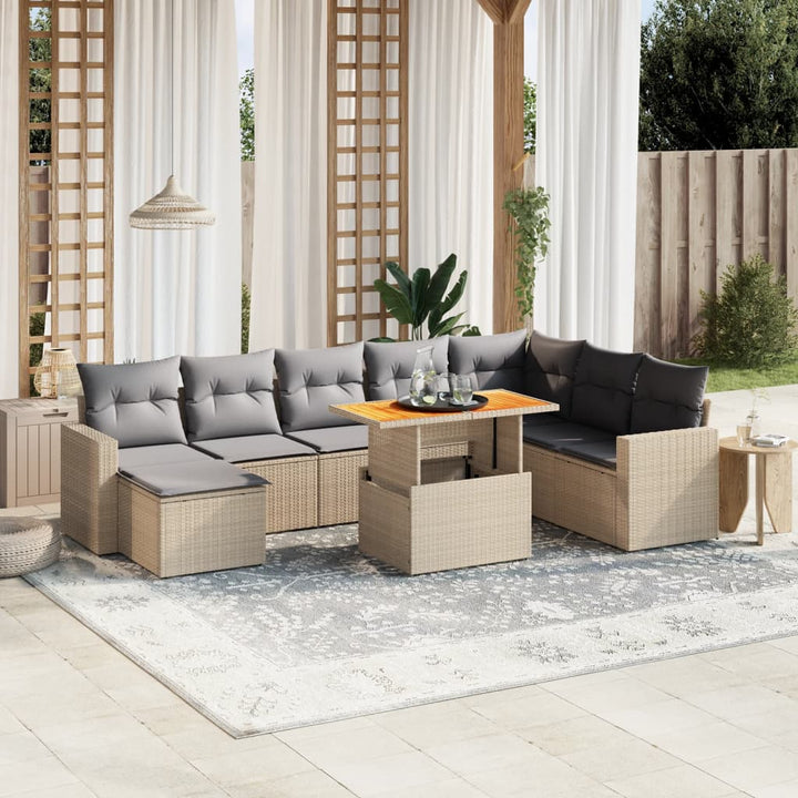 Set Mobilier De Grădină Cu Perne, 9 Piese, , Poliratan