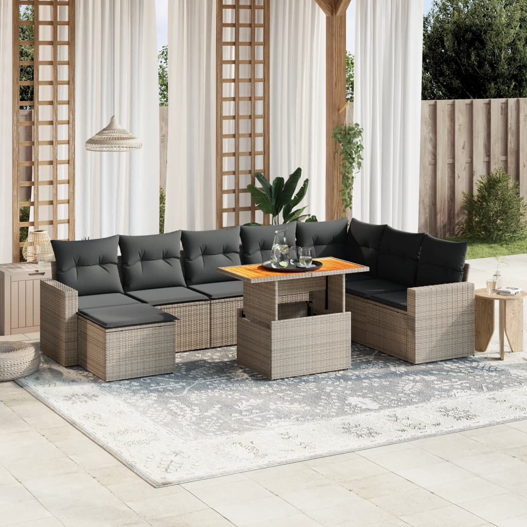 Set Mobilier De Grădină Cu Perne, 9 Piese, , Poliratan