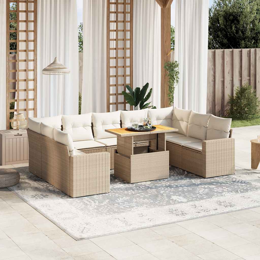 Set Mobilier De Grădină Cu Perne, 10 Piese, Gri, Poliratan