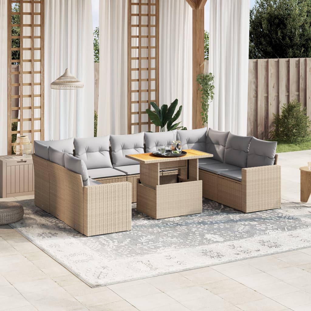 Set Mobilier De Grădină Cu Perne, 10 Piese, Gri, Poliratan