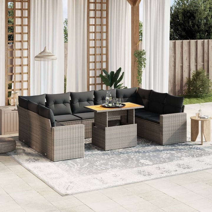 Set Mobilier De Grădină Cu Perne, 10 Piese, Gri, Poliratan
