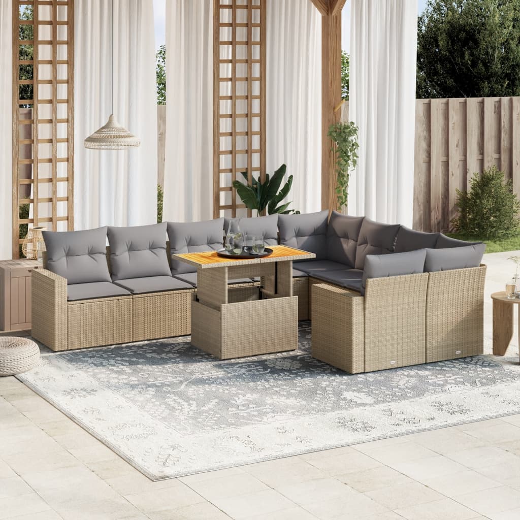 Set Mobilier De Grădină Cu Perne, 10 Piese, Gri, Poliratan