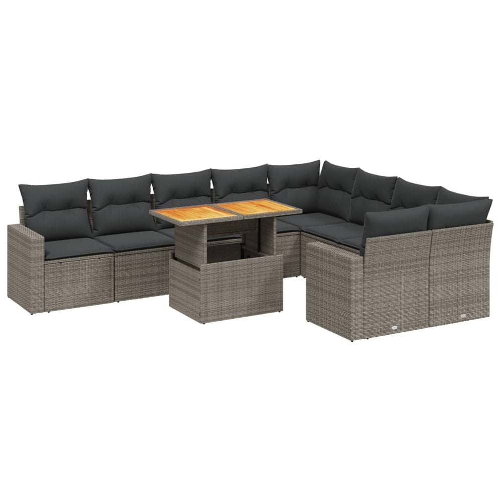 Set Mobilier De Grădină Cu Perne, 10 Piese, Gri, Poliratan