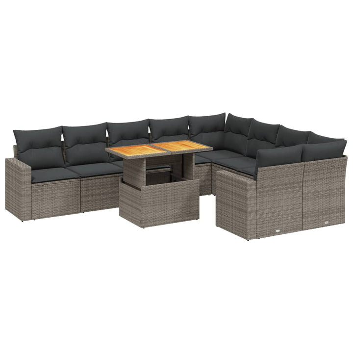 Set Mobilier De Grădină Cu Perne, 10 Piese, Gri, Poliratan