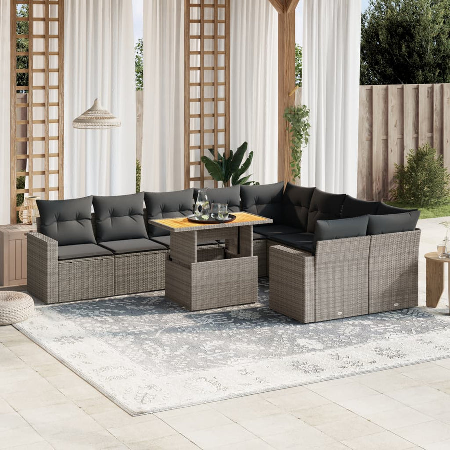 Set Mobilier De Grădină Cu Perne, 10 Piese, Gri, Poliratan