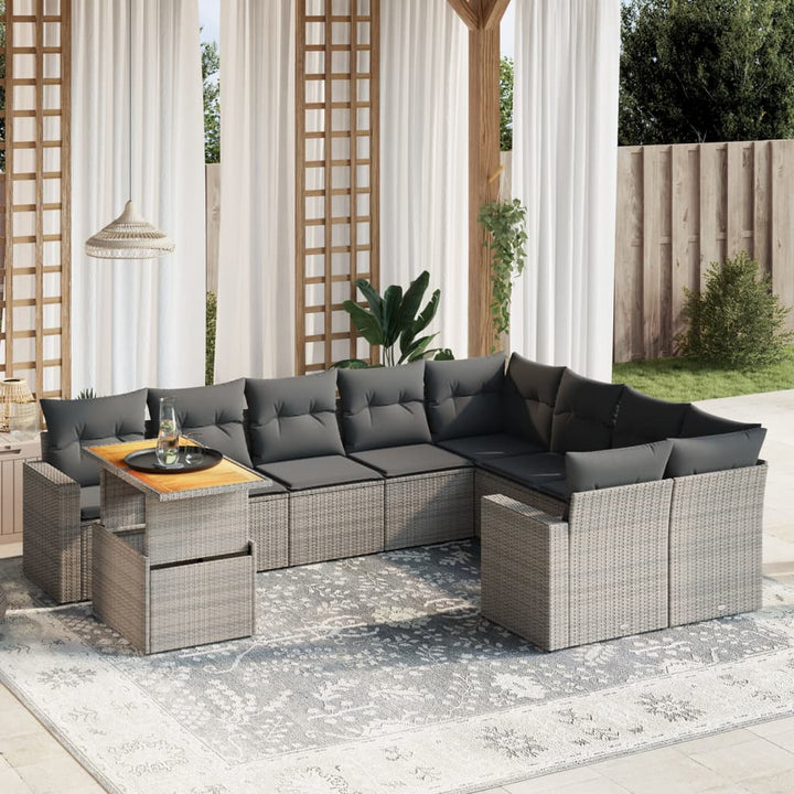 Set Mobilier De Grădină Cu Perne, 10 Piese, Gri, Poliratan