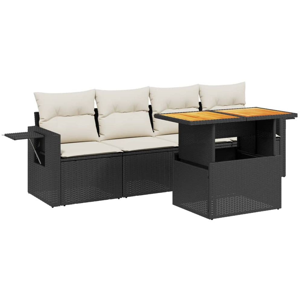 Set Mobilier De Grădină Cu Perne, 5 Piese, Negru, Poliratan