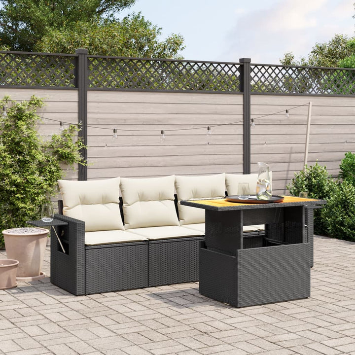 Set Mobilier De Grădină Cu Perne, 5 Piese, Negru, Poliratan