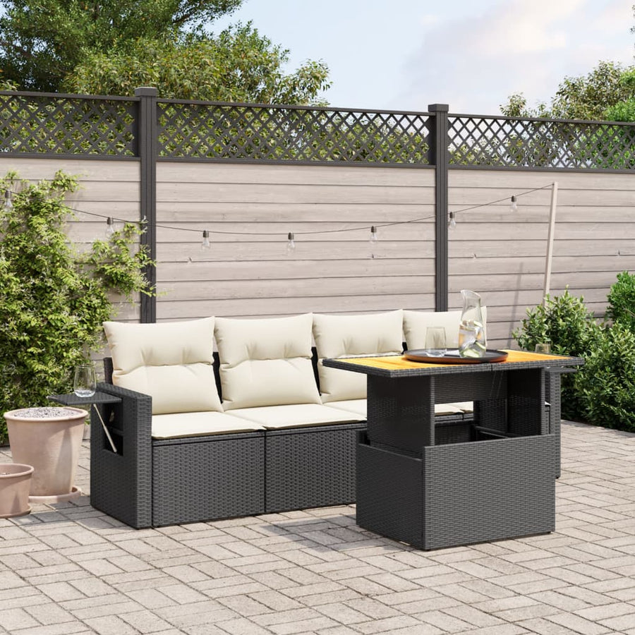 Set Mobilier De Grădină Cu Perne, 5 Piese, Negru, Poliratan