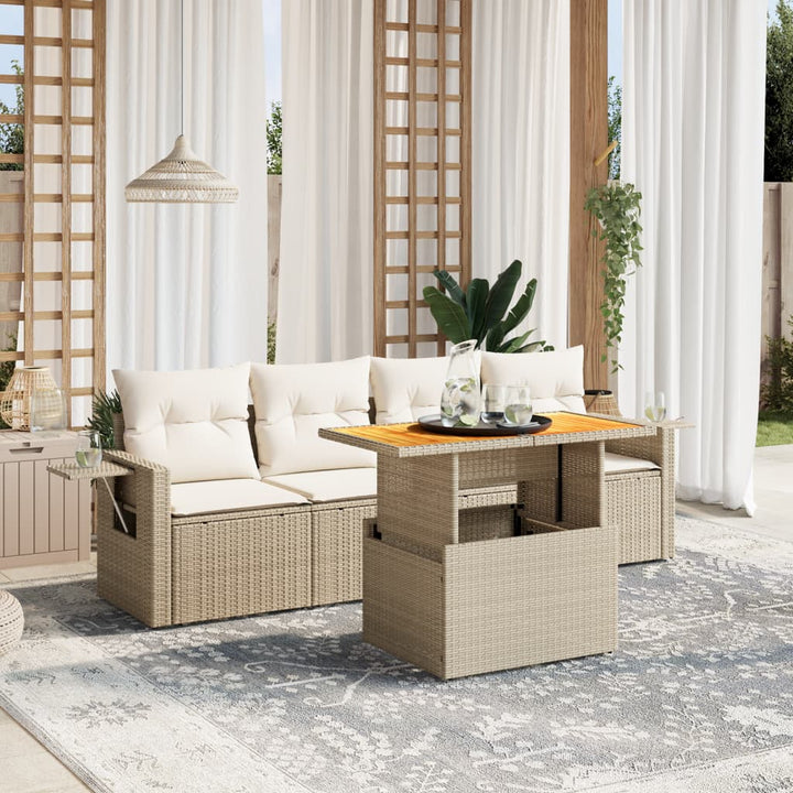 Set Mobilier De Grădină Cu Perne, 5 Piese, Negru, Poliratan