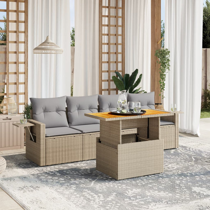 Set Mobilier De Grădină Cu Perne, 5 Piese, Negru, Poliratan