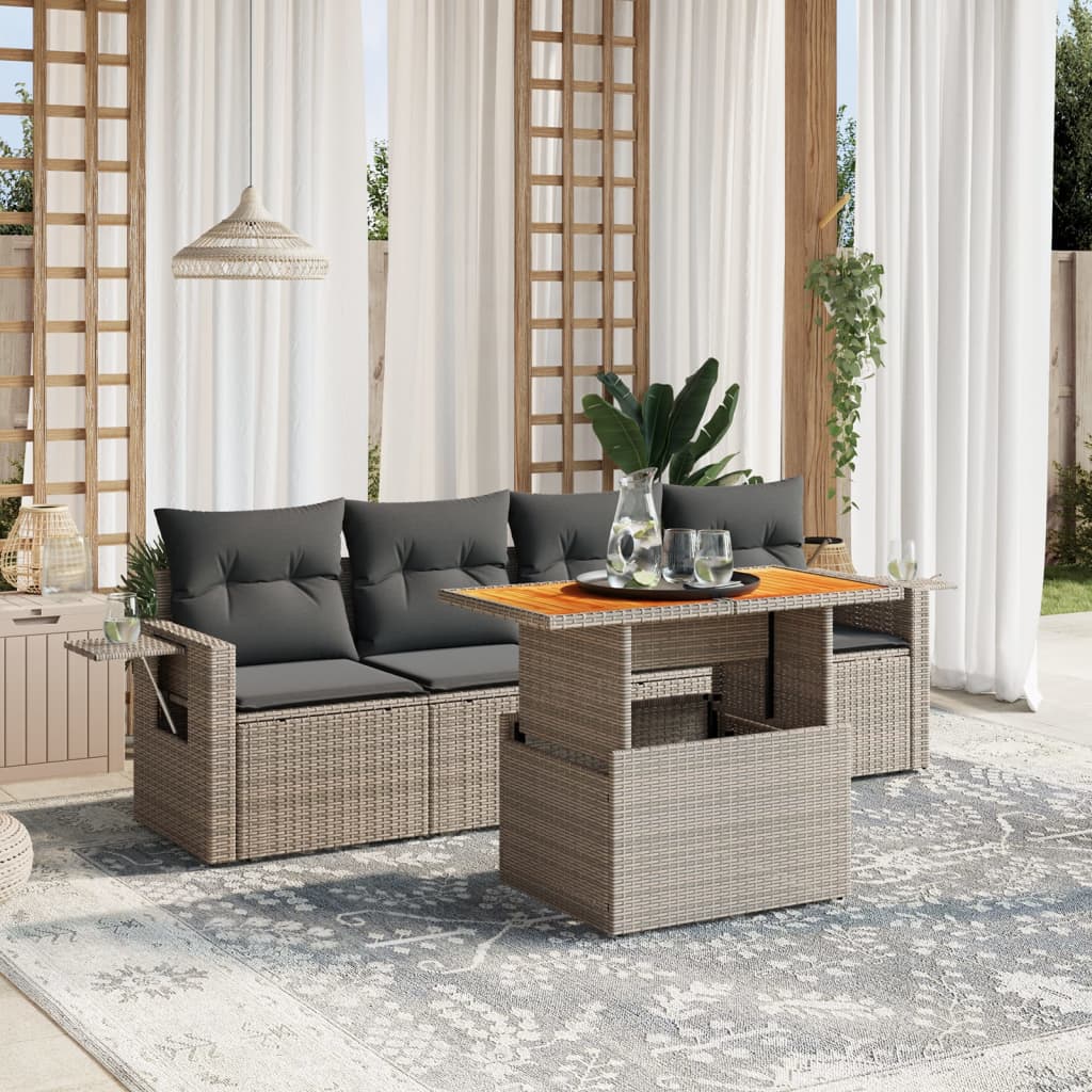 Set Mobilier De Grădină Cu Perne, 5 Piese, Negru, Poliratan