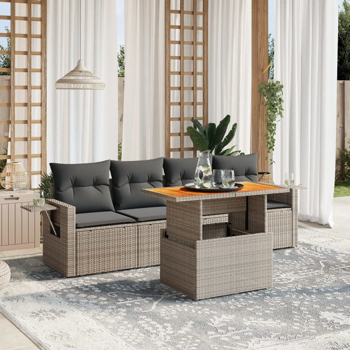 Set Mobilier De Grădină Cu Perne, 5 Piese, Negru, Poliratan