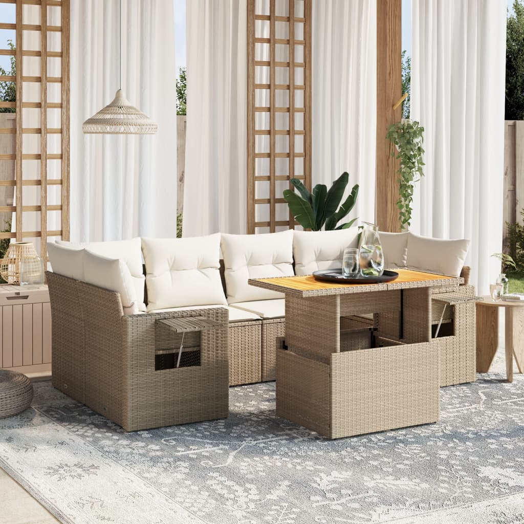 Set Canapele De Grădină Cu Perne, 7 Piese, , Poliratan
