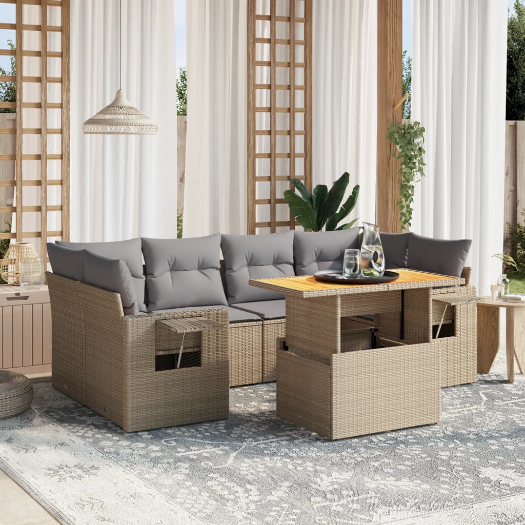 Set Canapele De Grădină Cu Perne, 7 Piese, , Poliratan