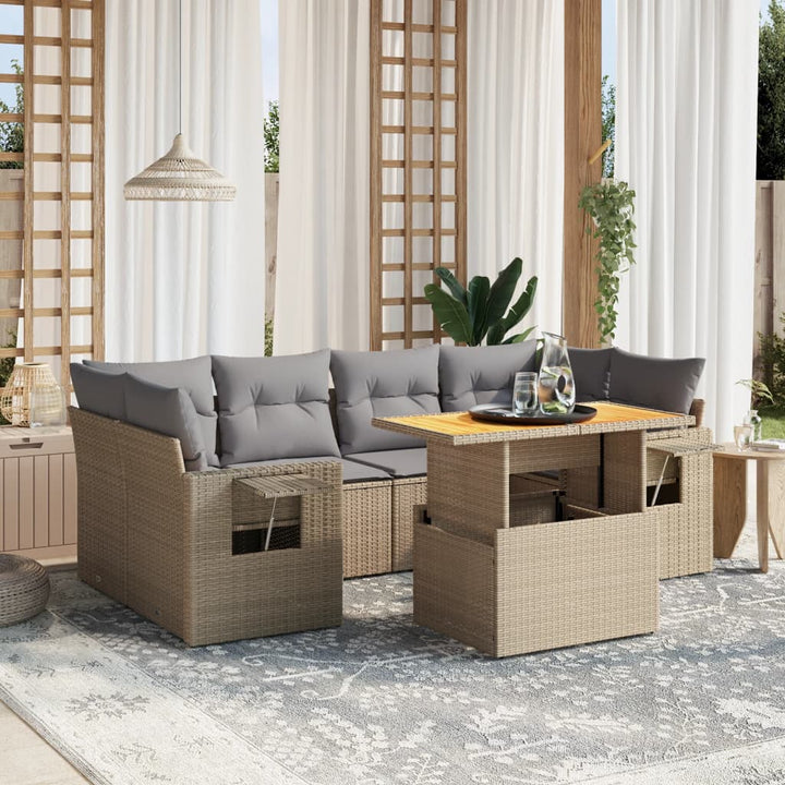 Set Canapele De Grădină Cu Perne, 7 Piese, , Poliratan