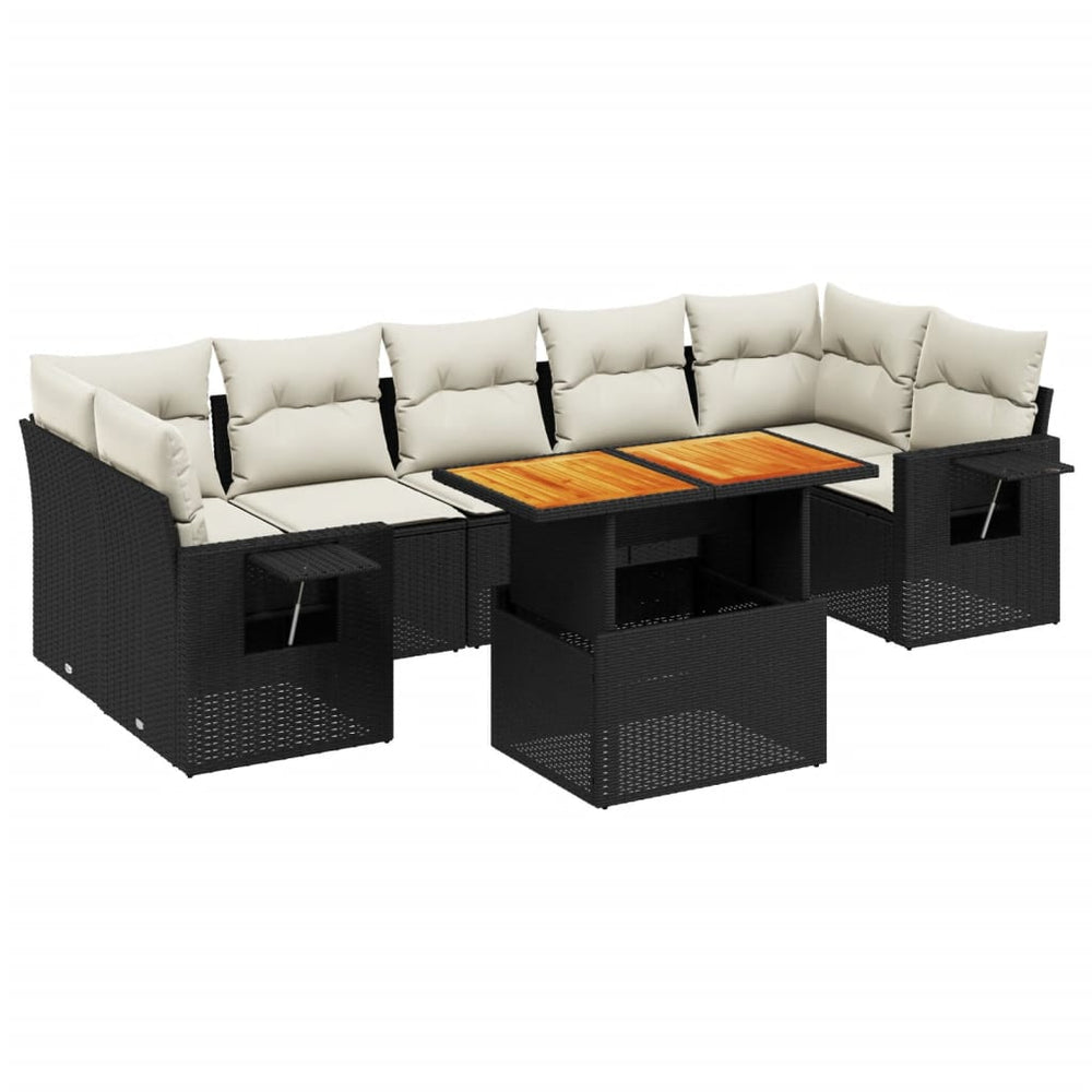 Set Mobilier De Grădină Cu Perne, 8 Piese, Negru, Poliratan