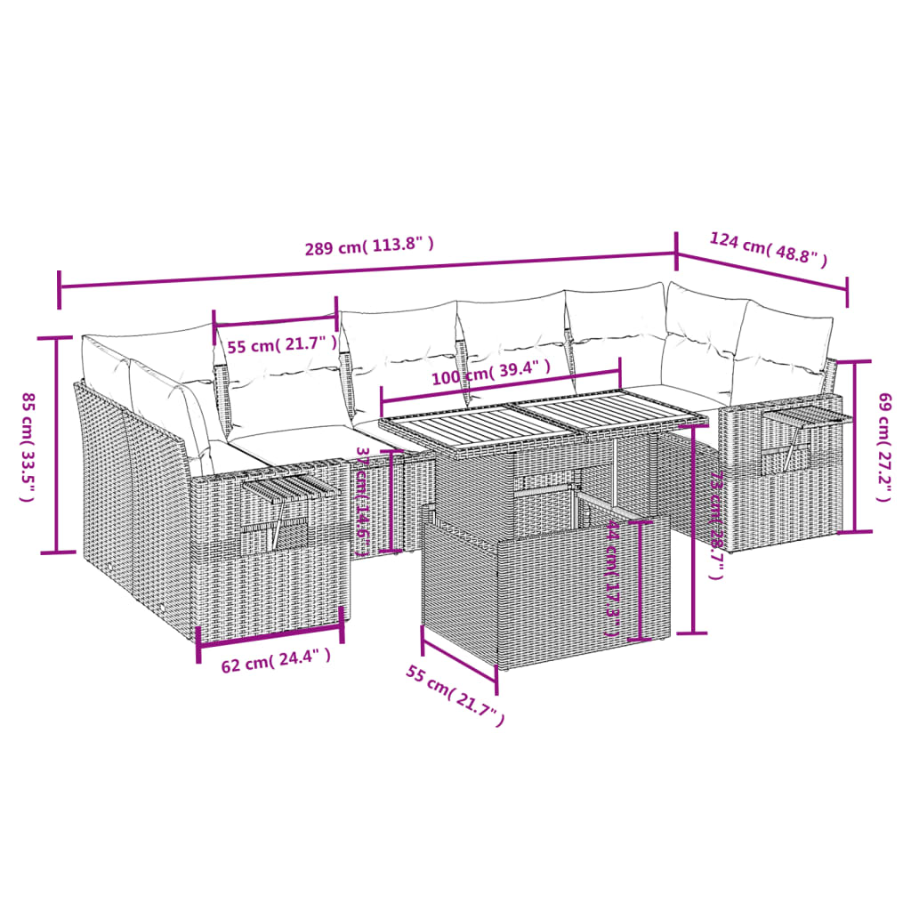 Set Mobilier De Grădină Cu Perne, 8 Piese, Negru, Poliratan