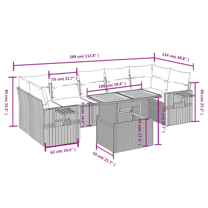 Set Mobilier De Grădină Cu Perne, 8 Piese, Negru, Poliratan