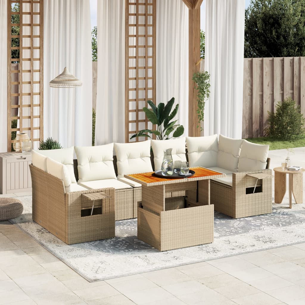 Set Mobilier De Grădină Cu Perne, 8 Piese, Negru, Poliratan