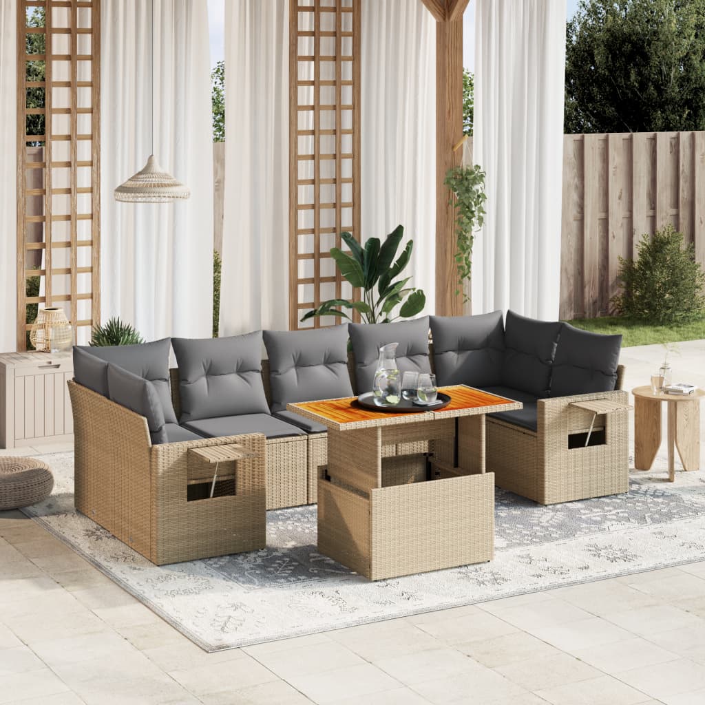 Set Mobilier De Grădină Cu Perne, 8 Piese, Negru, Poliratan