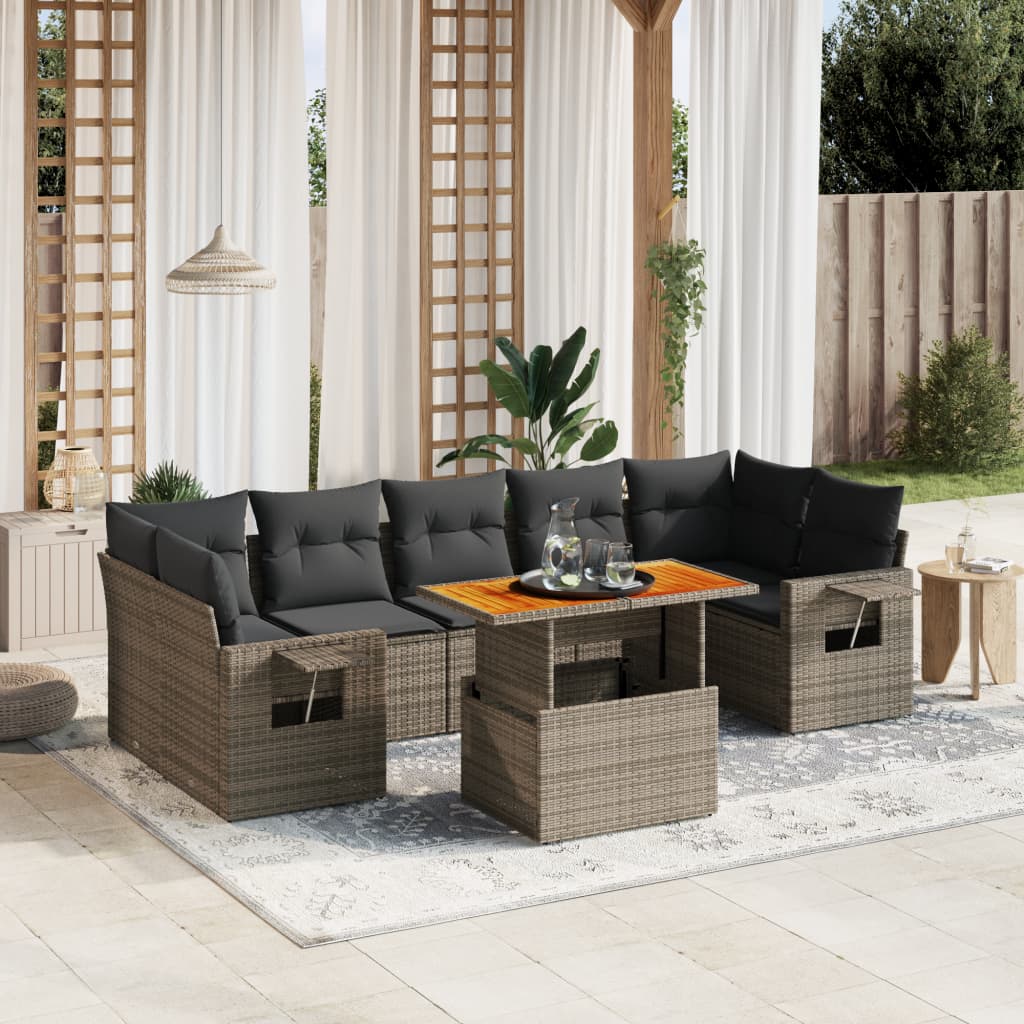 Set Mobilier De Grădină Cu Perne, 8 Piese, Negru, Poliratan
