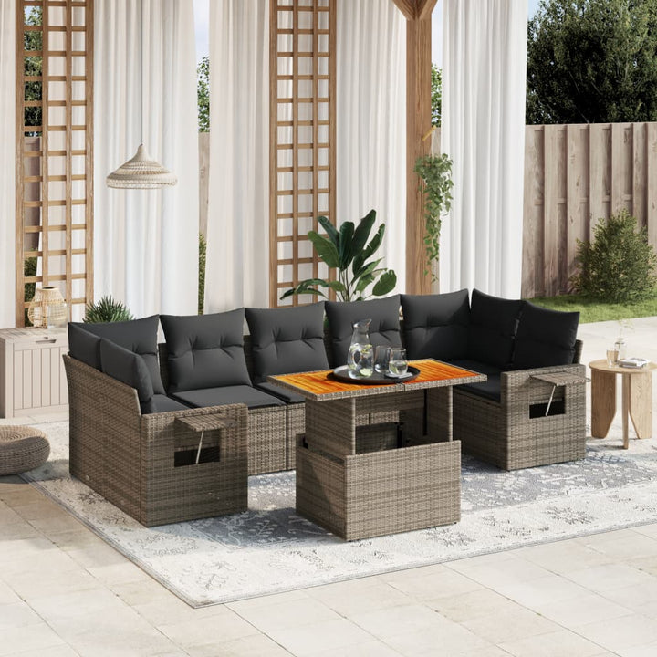 Set Mobilier De Grădină Cu Perne, 8 Piese, Negru, Poliratan