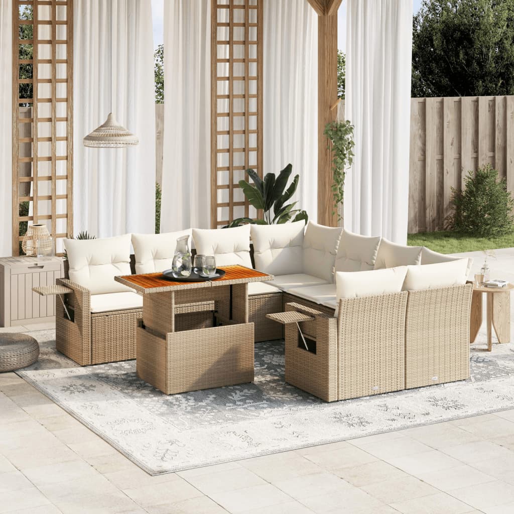 Set Mobilier De Grădină Cu Perne, 9 Piese, , Poliratan