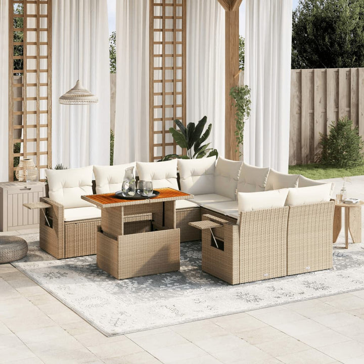 Set Mobilier De Grădină Cu Perne, 9 Piese, , Poliratan