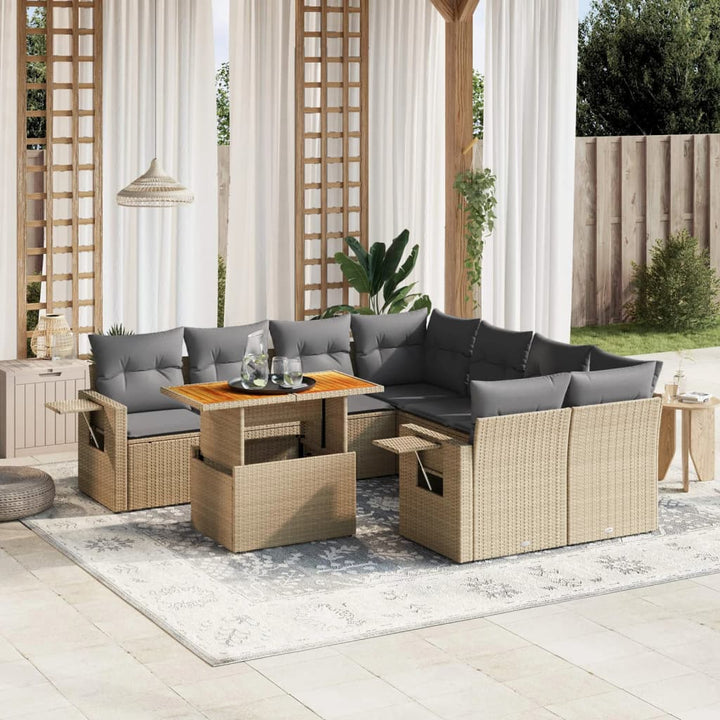 Set Mobilier De Grădină Cu Perne, 9 Piese, , Poliratan