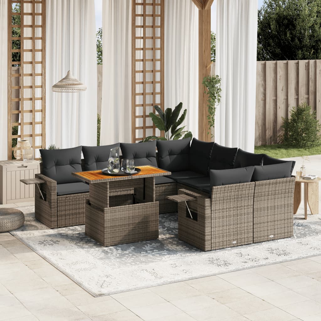 Set Mobilier De Grădină Cu Perne, 9 Piese, , Poliratan