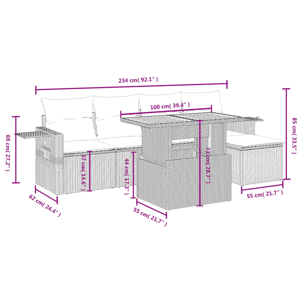 Set Mobilier De Grădină Cu Perne, 6 Piese, Negru, Poliratan