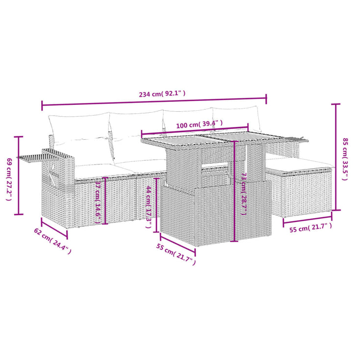 Set Mobilier De Grădină Cu Perne, 6 Piese, Negru, Poliratan