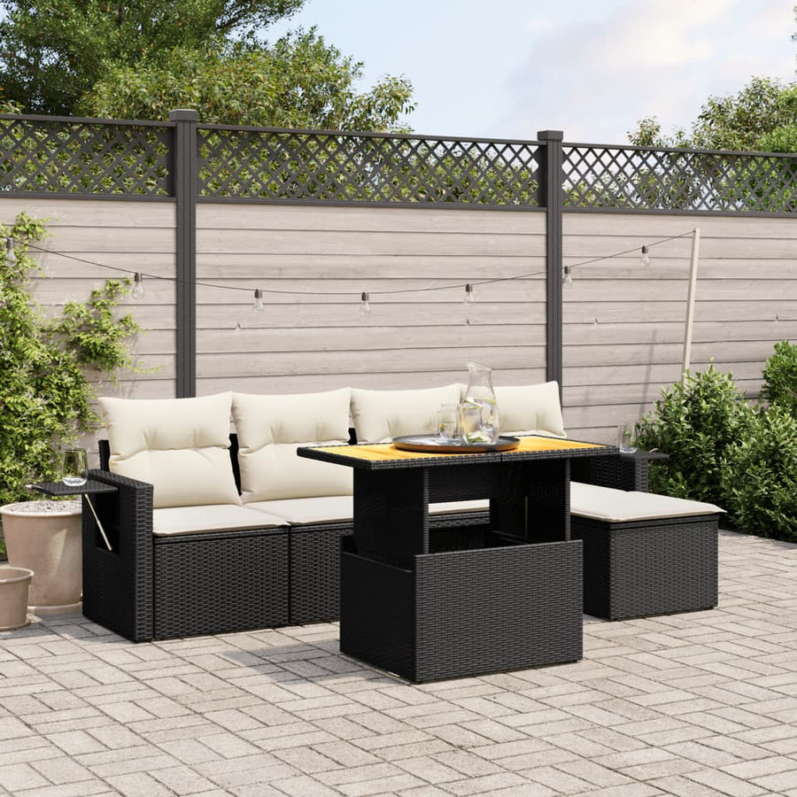 Set Mobilier De Grădină Cu Perne, 6 Piese, Negru, Poliratan