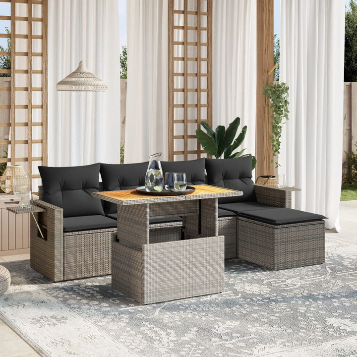 Set Mobilier De Grădină Cu Perne, 6 Piese, Negru, Poliratan