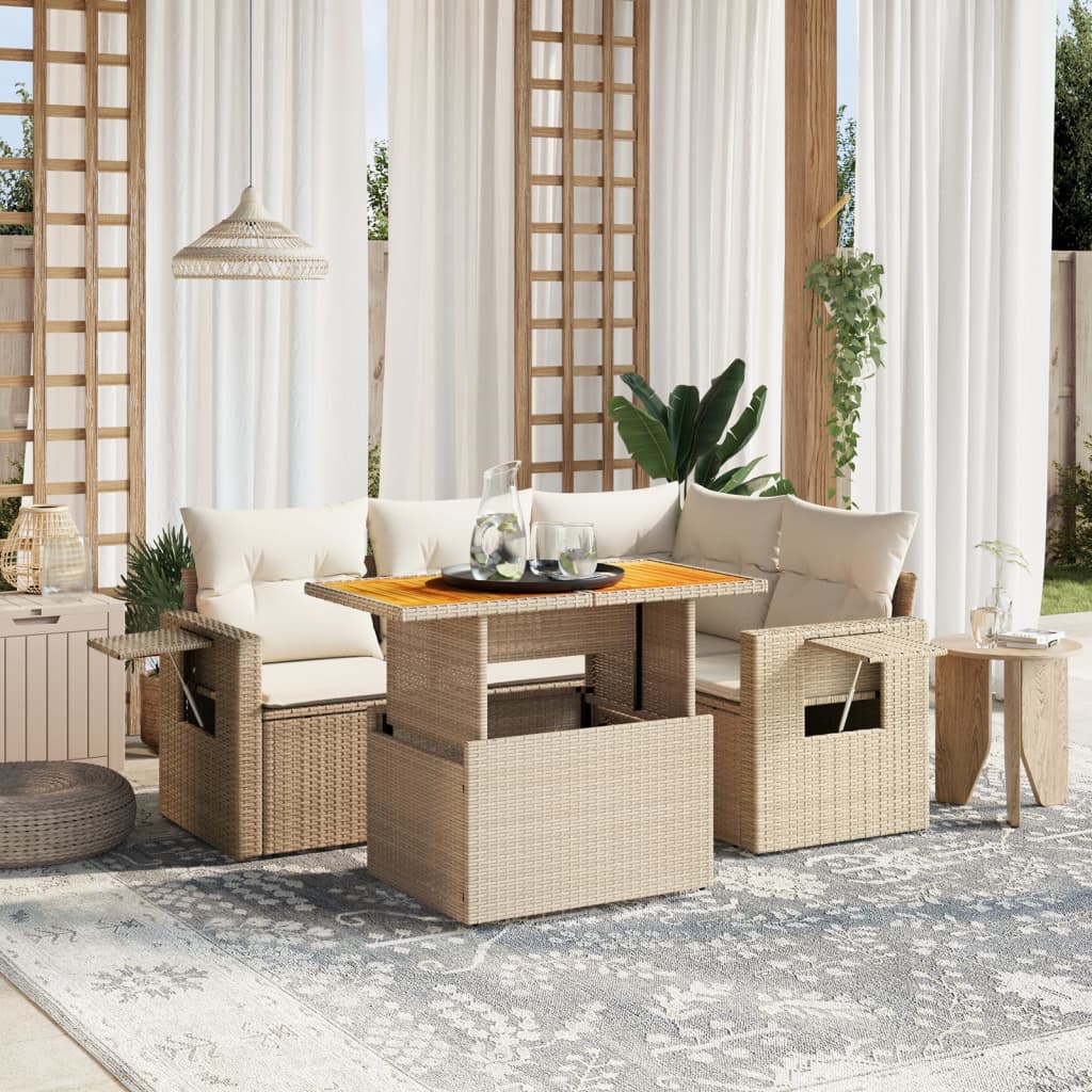 Set Mobilier De Grădină Cu Perne, 5 Piese, , Poliratan