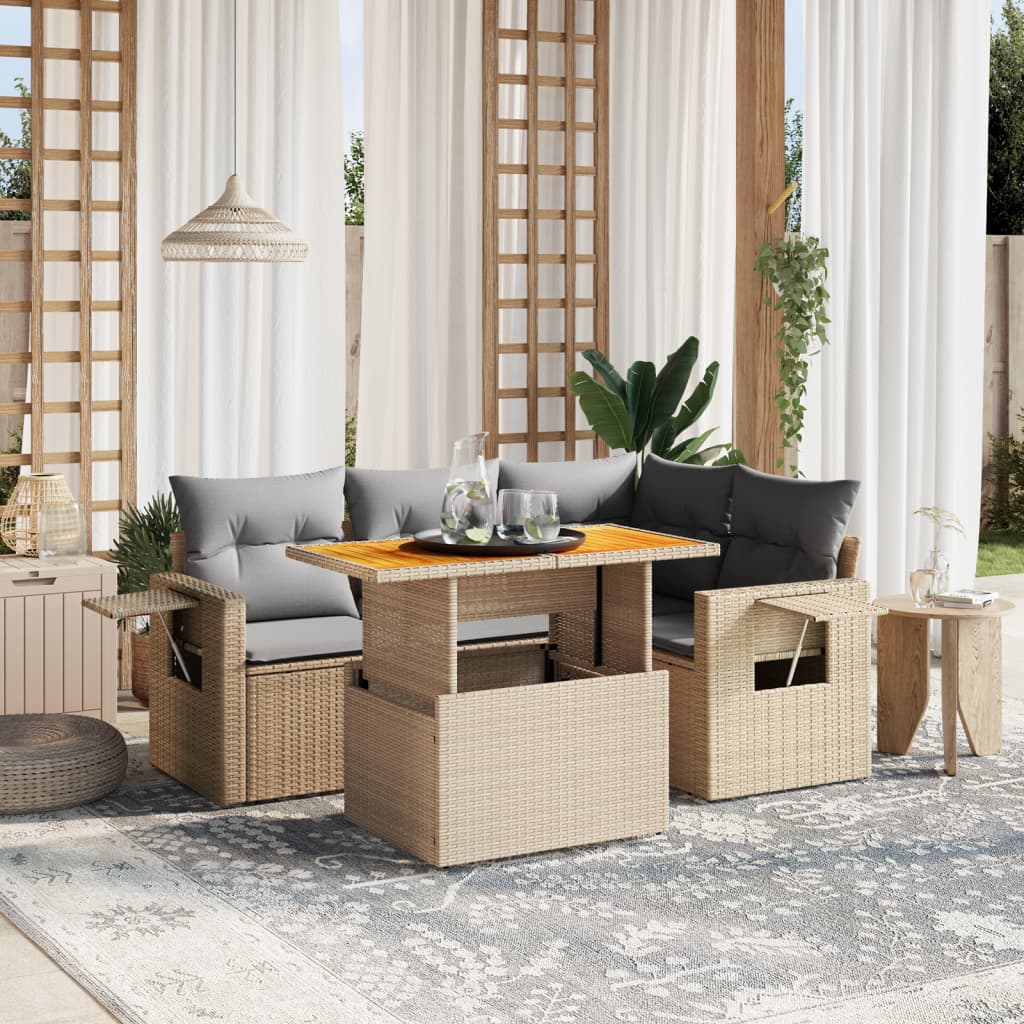 Set Mobilier De Grădină Cu Perne, 5 Piese, , Poliratan