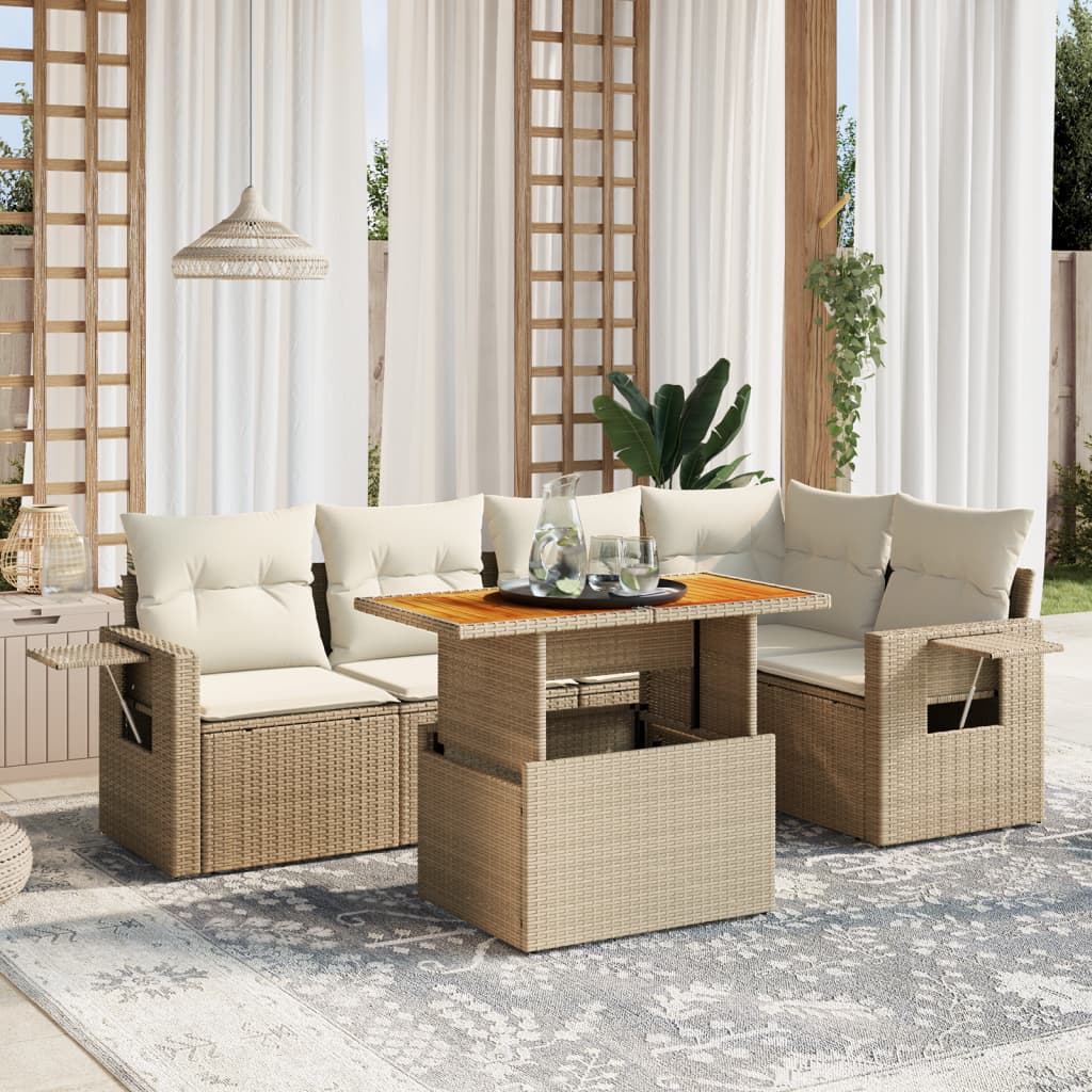 Set Mobilier De Grădină Cu Perne, 6 Piese, , Poliratan