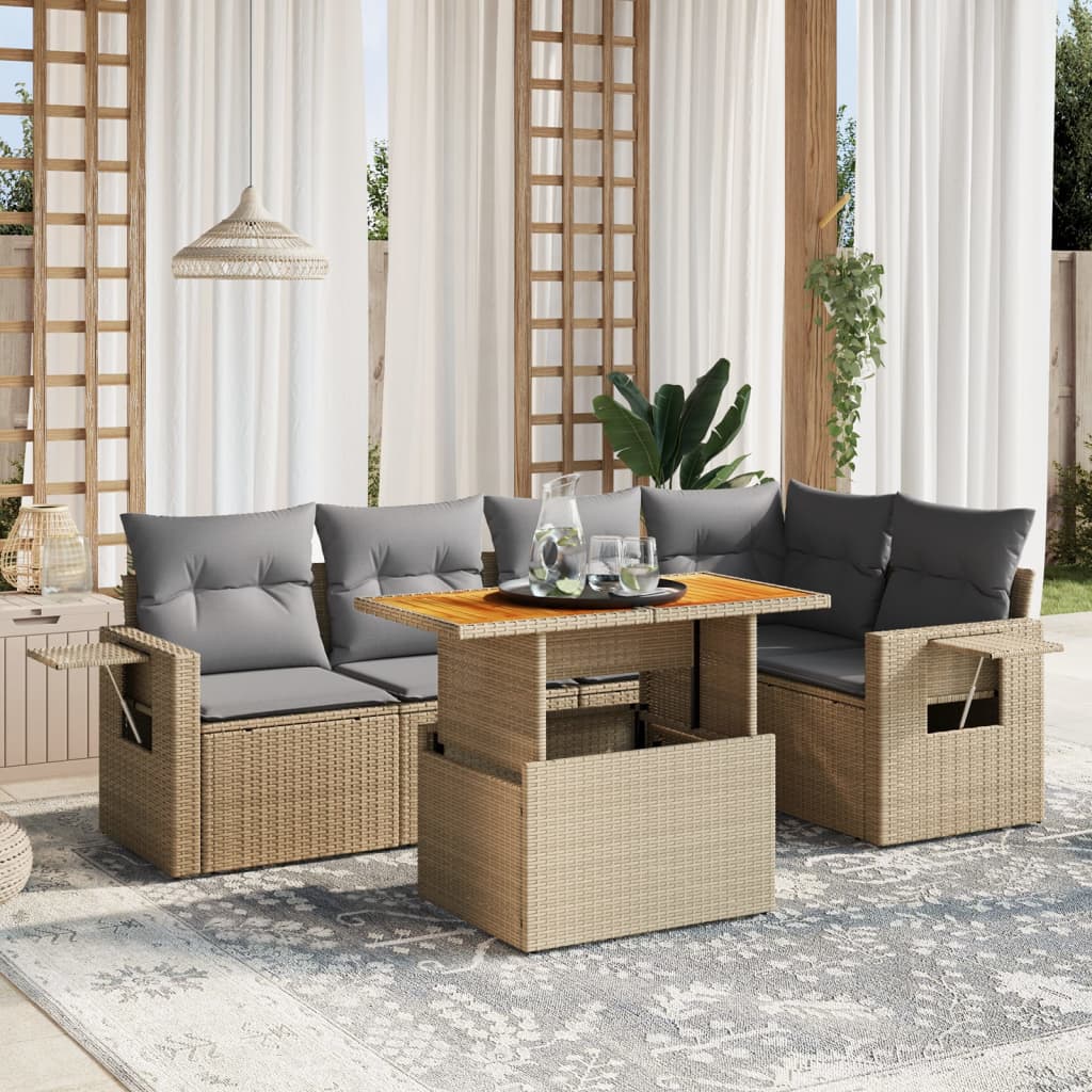 Set Mobilier De Grădină Cu Perne, 6 Piese, , Poliratan