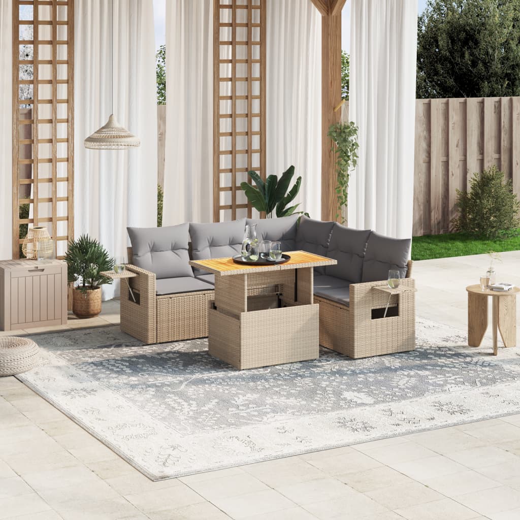 Set Mobilier De Grădină Cu Perne, 6 Piese, , Poliratan