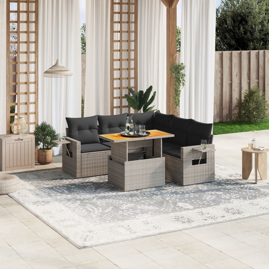 Set Mobilier De Grădină Cu Perne, 6 Piese, , Poliratan