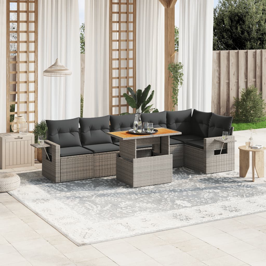 Set Canapele De Grădină Cu Perne, 7 Piese, , Poliratan